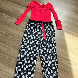 Victoria's Secret Red Henley & Polar Bear Print PJ Set - Size Medium Long
